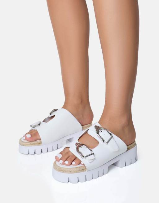 Public Desire Equinox chunky jute detail buckle flatform sandals in white