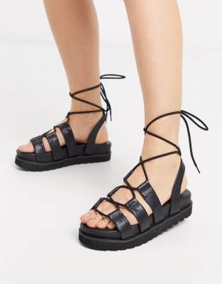 Public Desire Erika chunky tie up sandal in black | ASOS