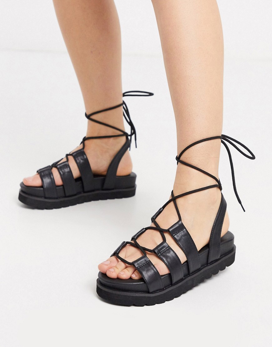 Public Desire Erika chunky tie up sandal in black