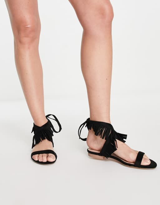 Fringe lace up sandals hotsell