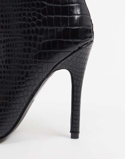 Public Desire Estelle pull on boots in black croc, 4 of 4