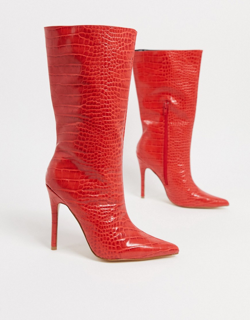 Public Desire Estelle pull on boots in red croc