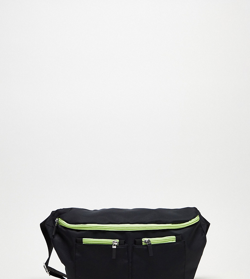 Ethan pocket detail tech fanny pack in black and lime green-Multi
