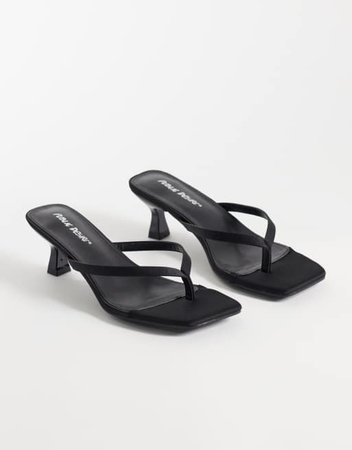 Public Desire Everlast kitten heel toe-post sandals in black satin, 2 of 5