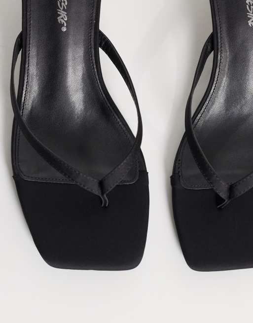 Public Desire Everlast kitten heel toe thong sandals in black satin, 3 of 5
