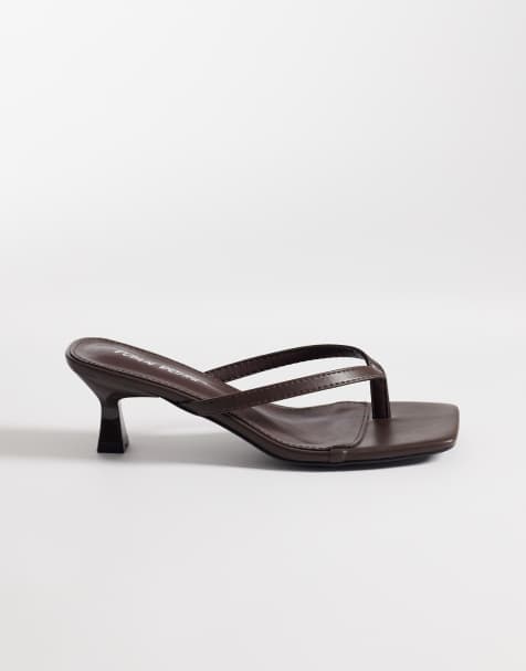 Public Desire Everlast kitten heel toe thong sandals in chocolate - view 1