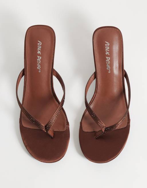 Public Desire Evermore kitten heel thong sandals in embellished brown, 2 of 5