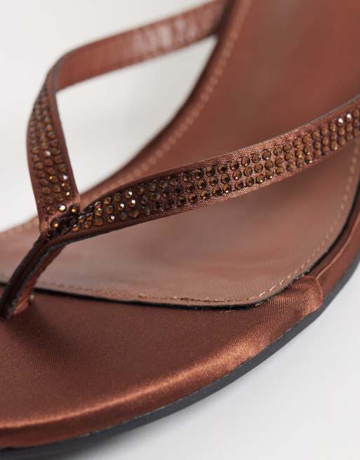 Public Desire Evermore kitten heel thong sandals in embellished brown, 3 of 5