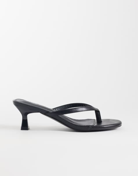 Public Desire Evermore kitten heel toe thong sandals in black - view 1