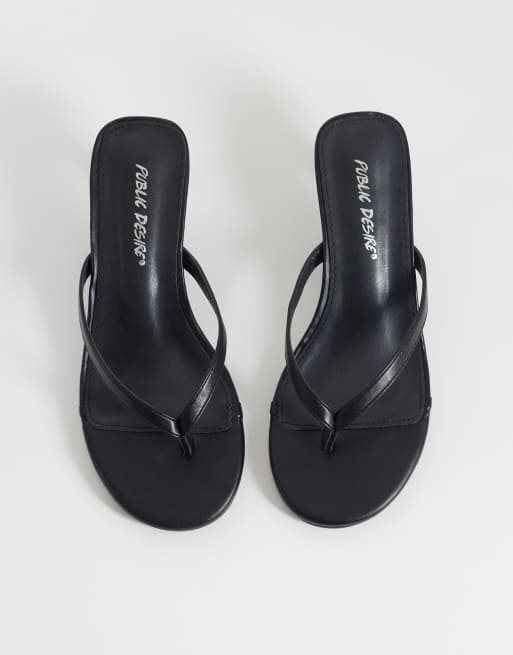 Public Desire Evermore kitten heel toe thong sandals in black, 3 of 4