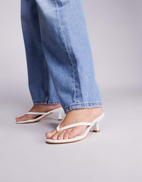 Public Desire Evermore pu thong low flared heels in white - view 1