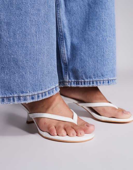Public Desire Evermore pu thong low flared heels in white, 3 of 4