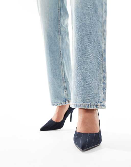 Public Desire Evita Chaussures pointues a talons et rayures fines Noir ASOS