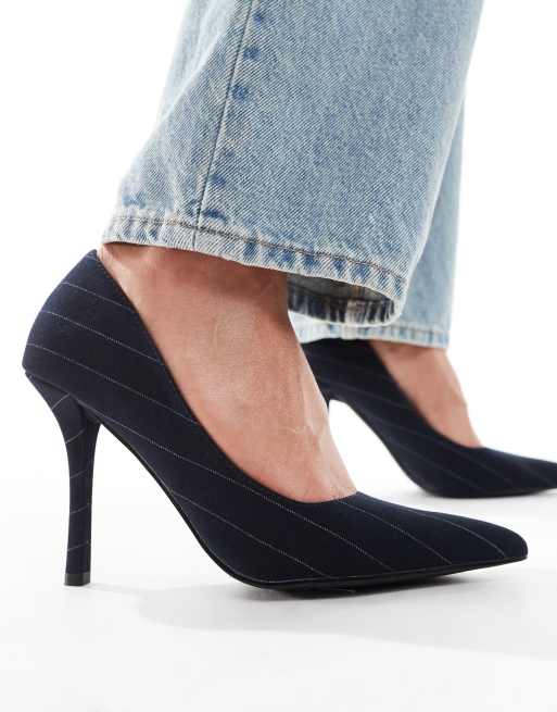 Public Desire Evita Chaussures pointues a talons et rayures fines Noir ASOS