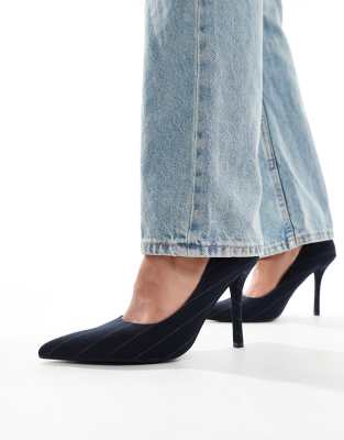 Public Desire Evita Pointed Heeled Shoes In Black Pinstripe