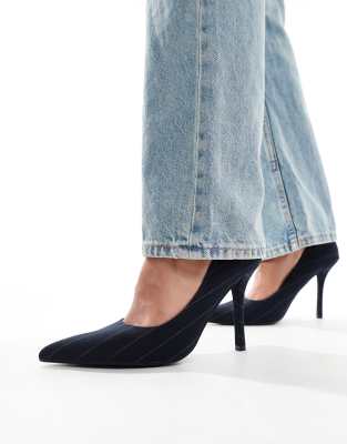 Public Desire Evita pointed heeled shoes in black pinstripe