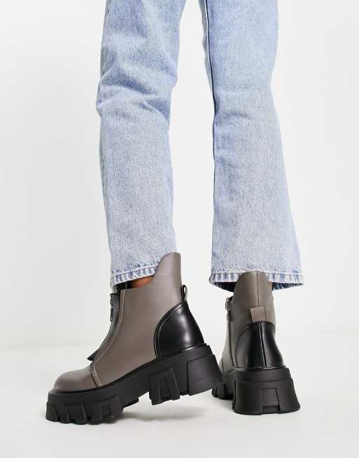 Grey chunky on sale heel ankle boots