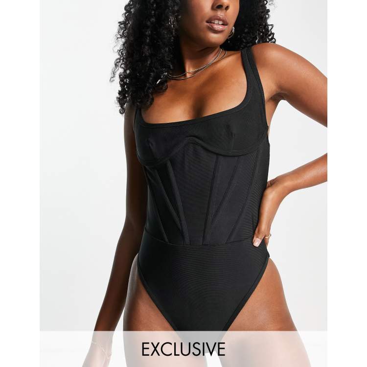 Public Desire exclusive bandage corset detail swimsuit in black ASOS