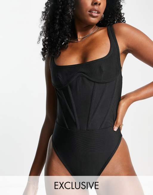 After Sun Black Corset Halter Swimsuit – Club L London - USA