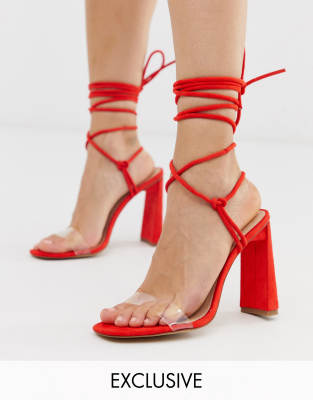 red ankle tie sandals