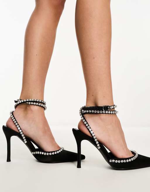 Public Desire Exclusive Frankie embellished heeled shoes in black, 3 of 4