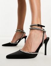 ASOS DESIGN Sia corsage slingback mid heeled shoes in black | ASOS