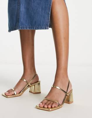 Public Desire Exclusive Just Realise Strappy Mid Heel Sandals In Gold