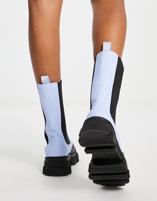 Public Desire Exclusive Kira calf length chelsea boots with contrast sole in blue, 2 of 4