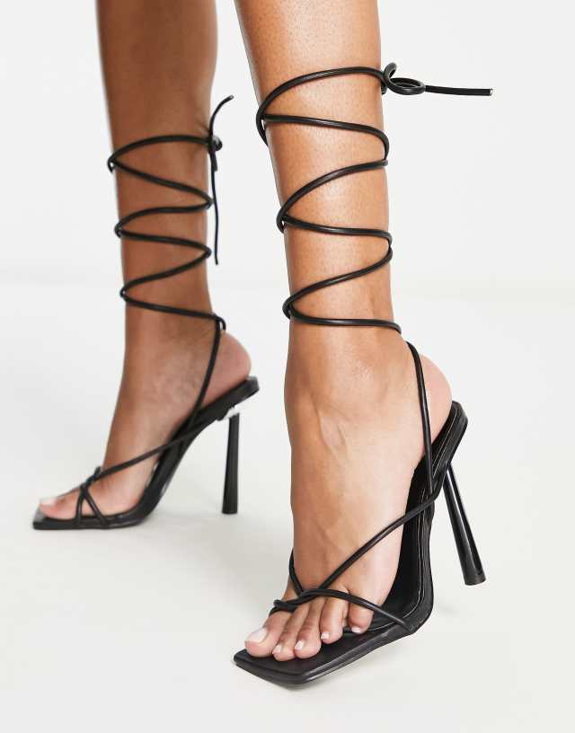 Public Desire - exclusive lacey tie ankle strappy heel sandals in black