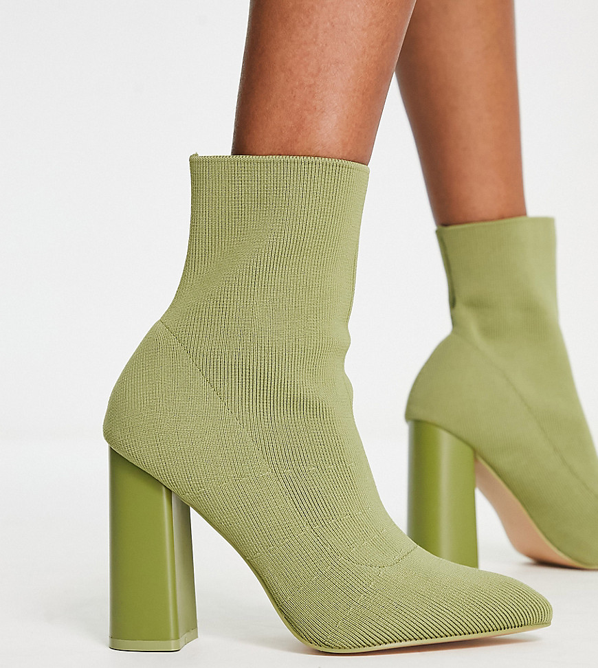 Public Desire Exclusive Loyal Heeled Knit Sock Boots In Green