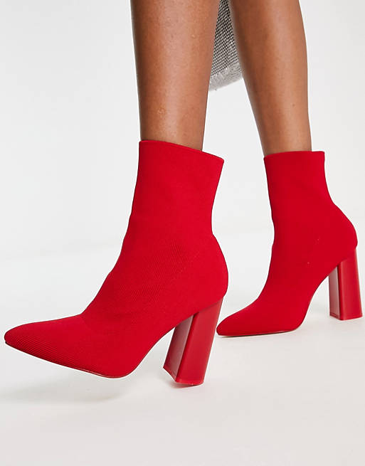 Public Desire Exclusive heel sock boots in red knit | ASOS
