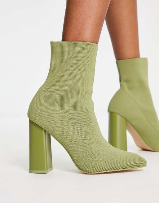 Public Desire Exclusive Loyal heeled knit sock boots in green ASOS