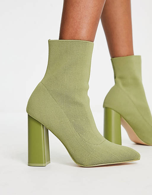 Public Desire Exclusive Loyal heeled knitted sock boots in green