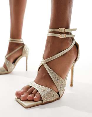 Public Desire Exclusive Moana embellished high heeled sandals in gold platinum