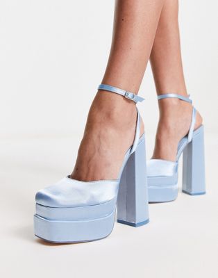 Public Desire Exclusive Moonchild double platform shoes in blue satin