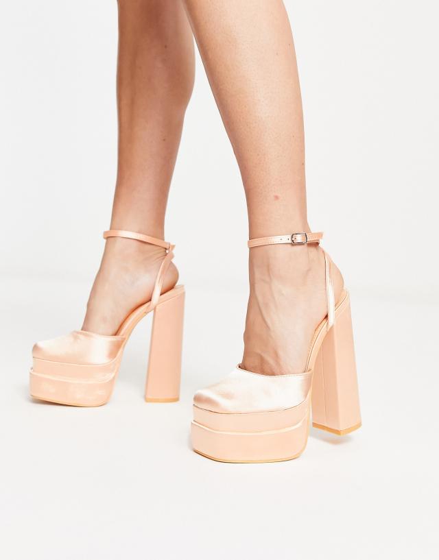 Public Desire Exclusive Moonchild platform heeled sandals in apricot satin