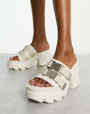 Public Desire Exclusive Oslo Chunky Heeled Sandals In Off-white