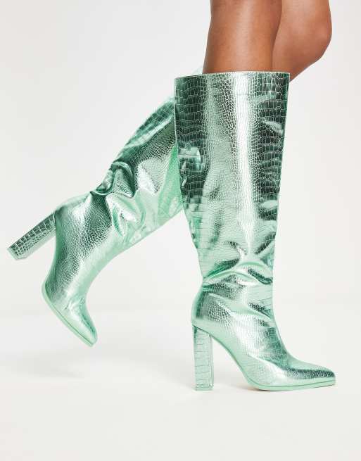 Public Desire Exclusive Posie heeled knee boots in metallic