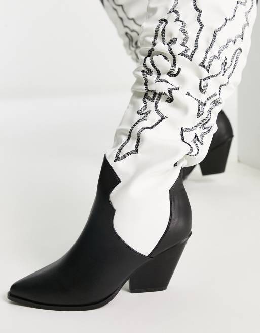 Black and white over the knee store cowboy boots