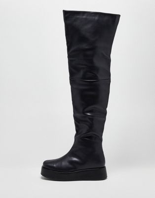 Public Desire Exclusive Rosie Flat Over The Knee Boots In Black