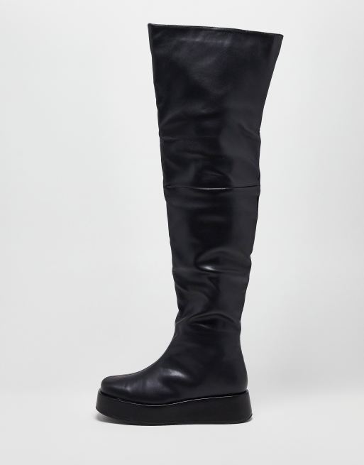 Public Desire Exclusive Rosie flat over the knee boots in black