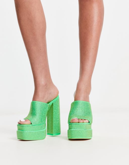 Public Desire Exclusive Runaway embellished platform mules in green, 4 of 4