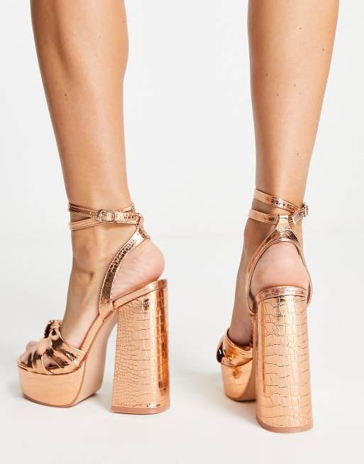 Public Desire Exclusive Verona platform high heel sandals in rose gold