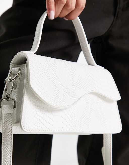 ASOS DESIGN envelope crossbody bag with top handle and detachable crossbody  bag strap in white croc