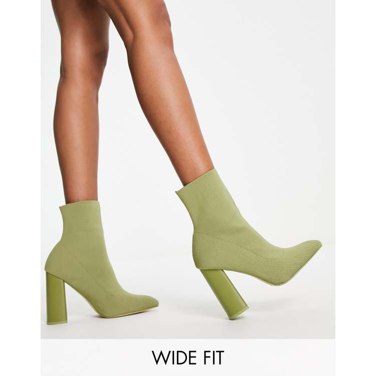 Public Desire Exclusive Wide Fit Loyal heel sock boots in olive