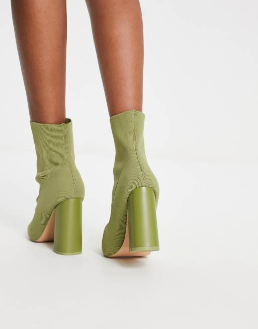 Public Desire Exclusive Wide Fit Loyal heel sock boots in olive