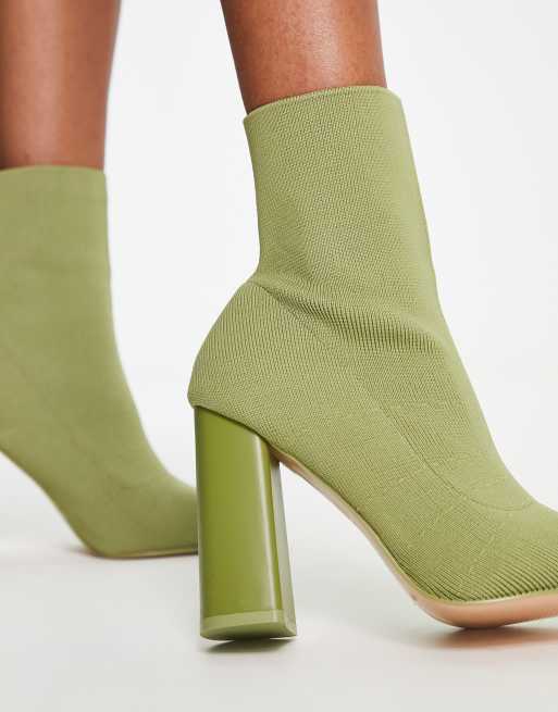 Public Desire Exclusive Wide Fit Loyal heel sock boots in olive