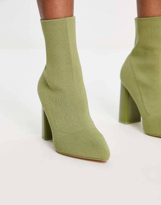 Army green hot sale booties heels