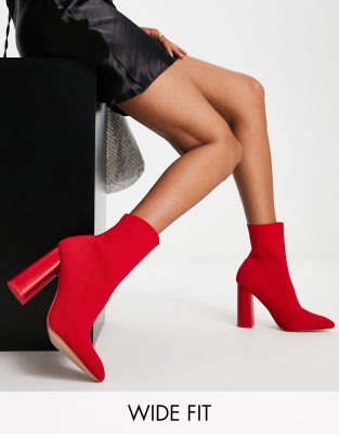 Public Desire Exclusive Wide Fit Loyal heel sock boots in red knit