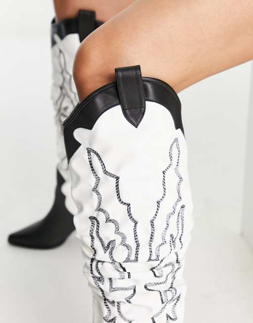 Black and white over the knee cowboy boots hotsell